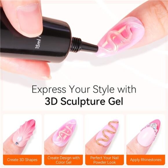 3D Nail Gel - Nail Art Sculpting Gel Nail Glue 15g No Wipe Clear Gel Polish - Picture 2 of 7
